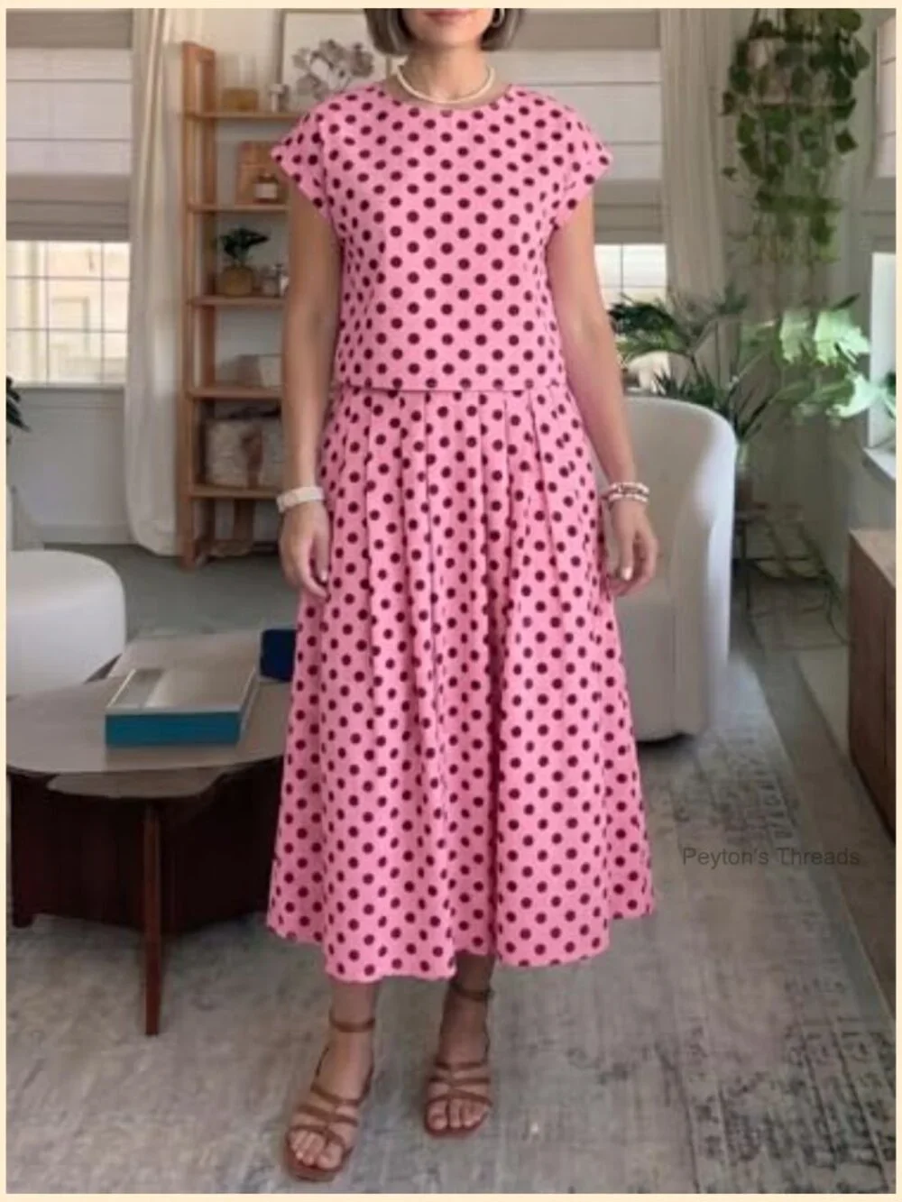 Striped 2 Piece Skirt Set Cap Sleeve Top Midi Dress Travel Outfit Matching Set